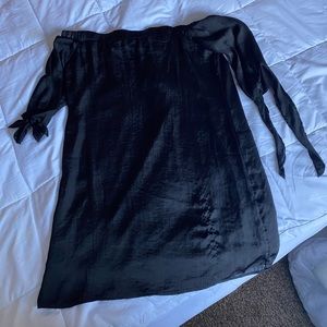 Black Off the Shoulder tie sleeve satiny dress